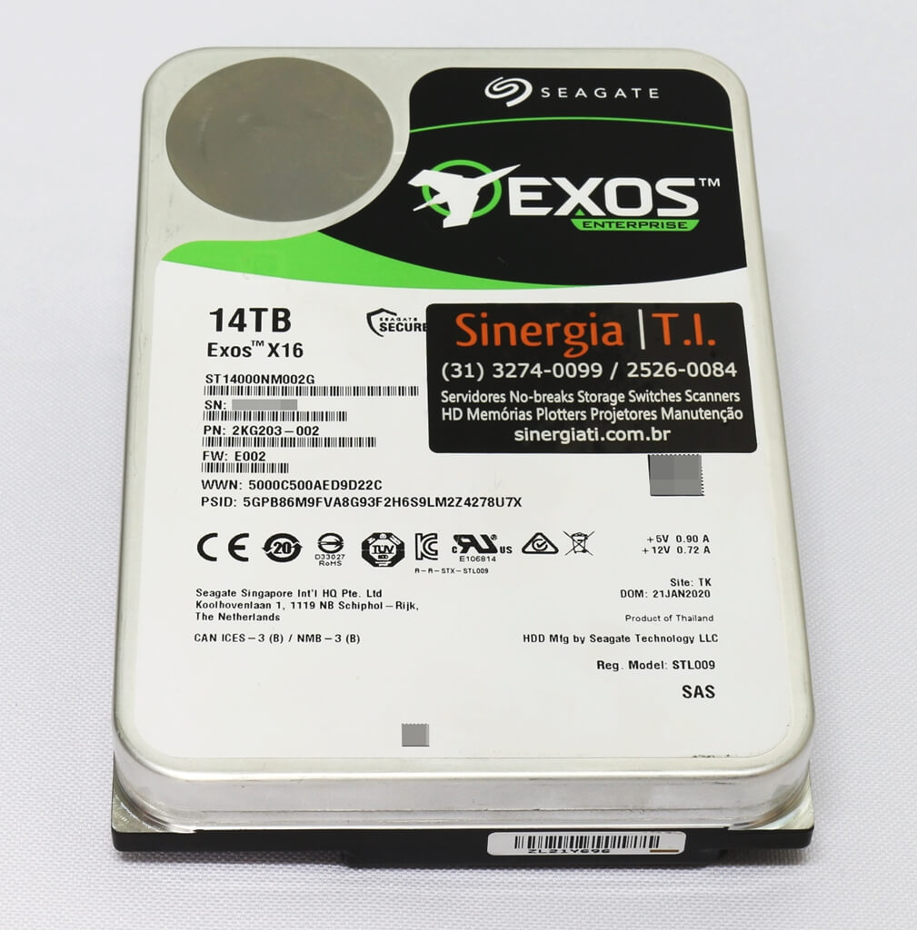 2KG203-002 HD Seagate 14TB SAS 12Gbps 7.2K 3.5" Exos X16 para Servidor pronta entrega