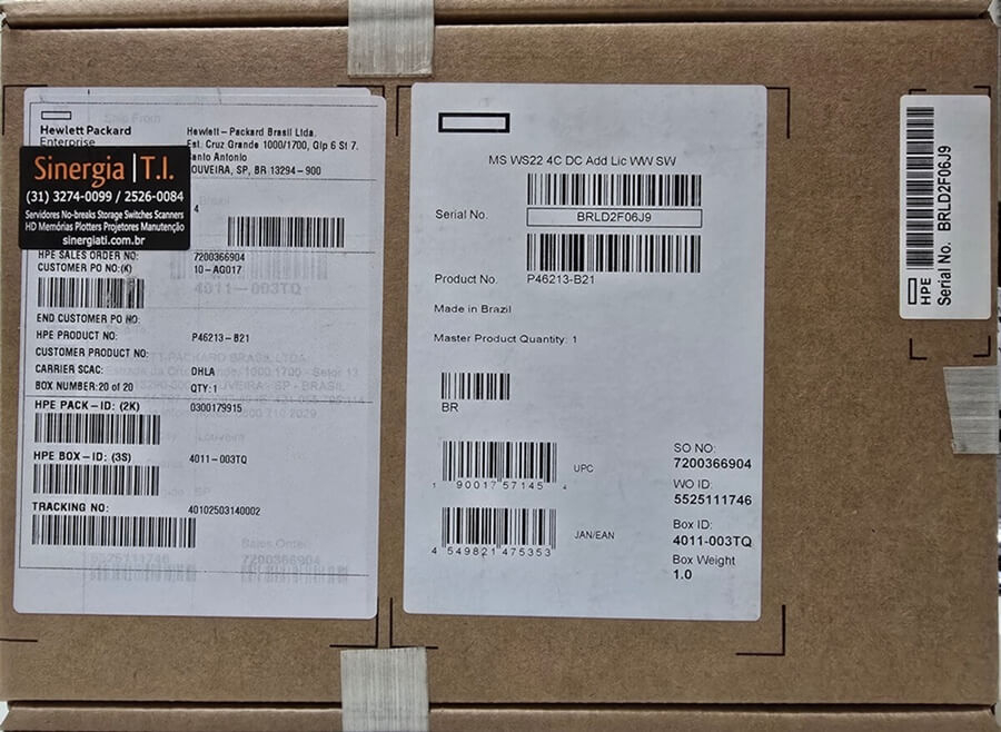 P46213-B21 MS WS22 Windows Server HPE Licença Data Center 4 Core
