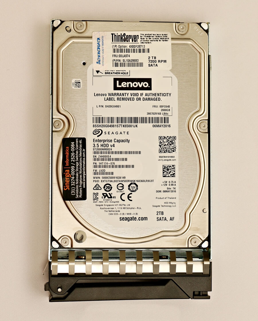 SH20G04981 HD Lenovo 2TB SATA 6 Gbps 7.2K RPM LFF 3.5" ThinkServer Enterpise Hot Swap RD350 RD450 pronta entrega